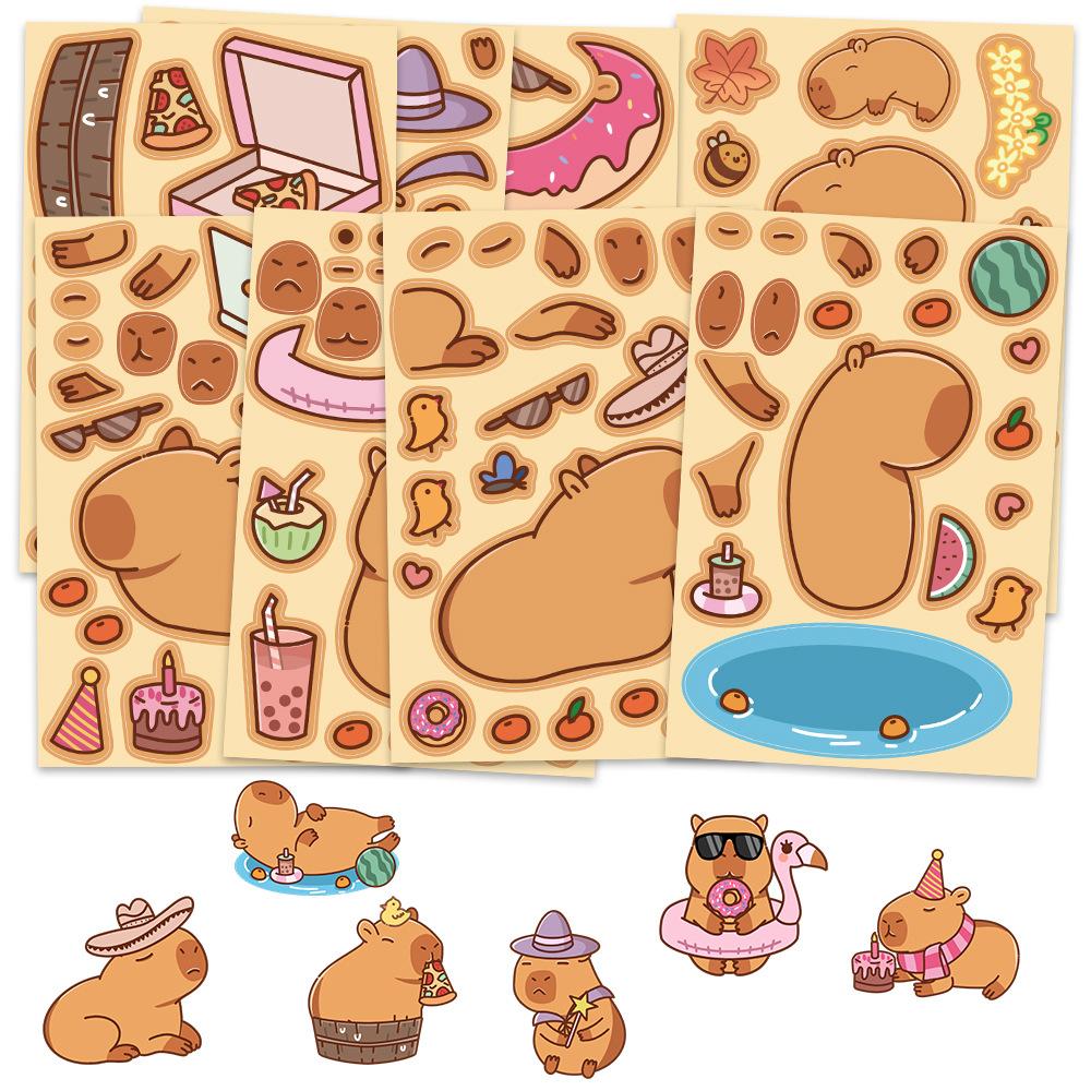 Toy Puzzle Sticker Cartoon Capybara Make A Face Sticker Handicraft Waterproof Repeat Sticker