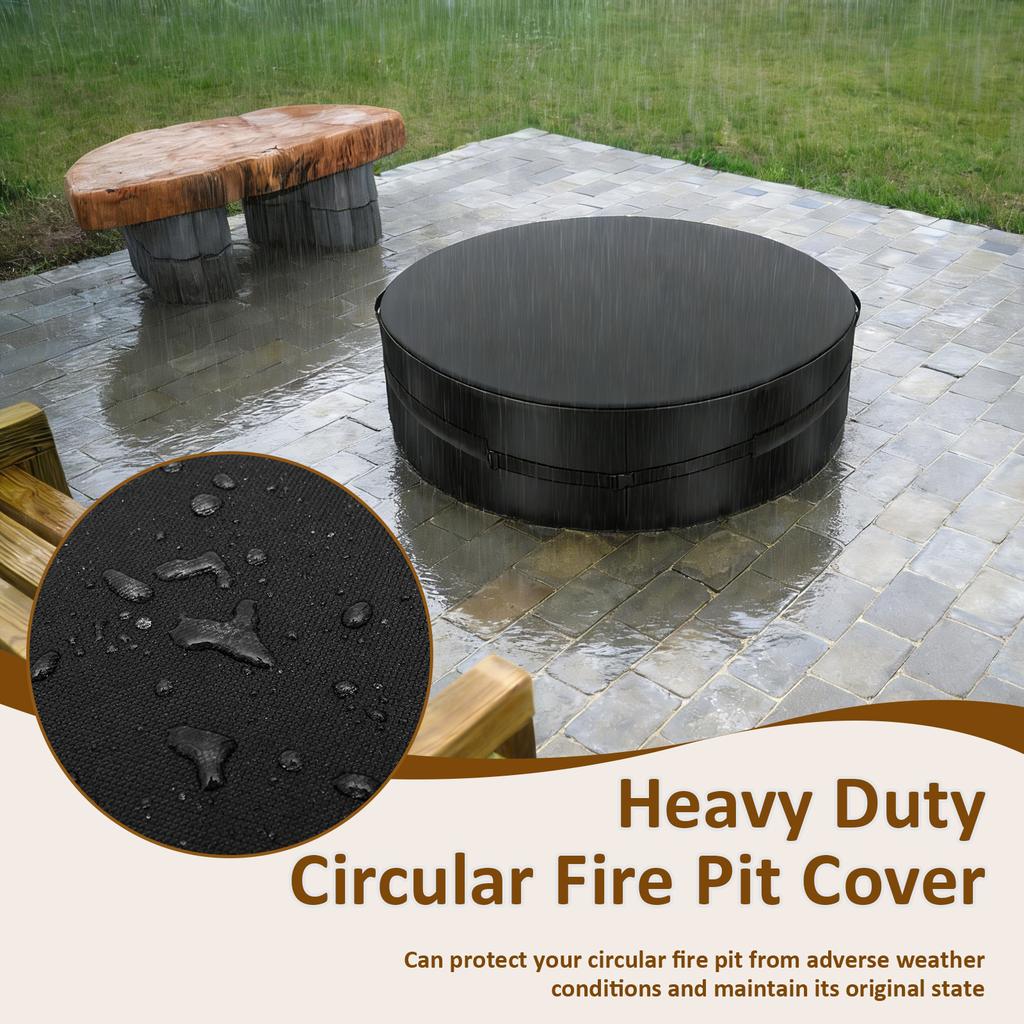 Round Fire Pit Cover Heavy Duty Outdoor Waterproof Oxford Fabric Rainproof Sunscreen BBQ Grill Cover