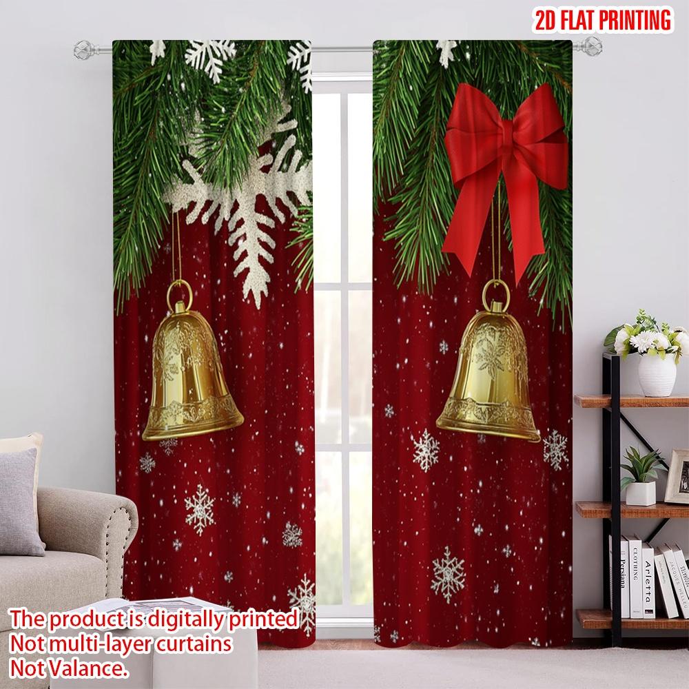 

2pcs,2D plane printing Minimalist Curtains Christmas Bell Snowflake Garland (3) Polyester Fabric (without rod) Decorations For 52.50 × 116.00 cm 2 pcs