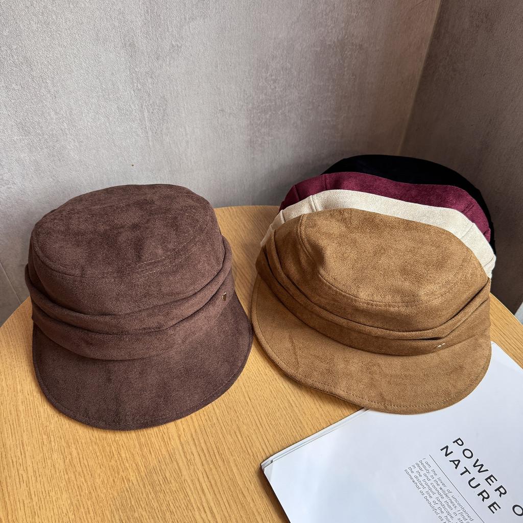 Women Solid Fashion Color Suede Flat Top Hat For Autumn And Wearing Winter