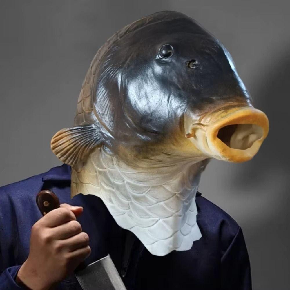 Latex Realistische Karpfenmaske Realistische Fisch-Latexmaske Kopfbedeckung Fischkopfmaske Halloween Cosplay