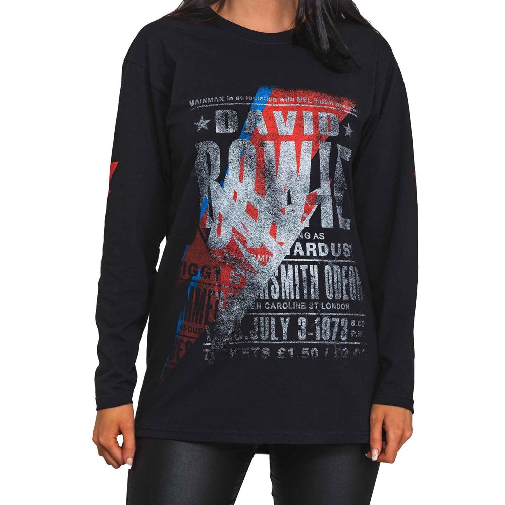 David Bowie Unisex-T-Shirt mit Ärmelaufdruck „Hammersmith Odeon“ für Erwachsene