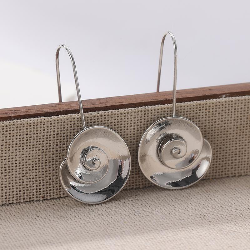 Vintage Concise Spiral Shaped Silvery Plated Pendant Earrings for Women's Daily Casual Jewelry Accessories Dangle Earrings Craft