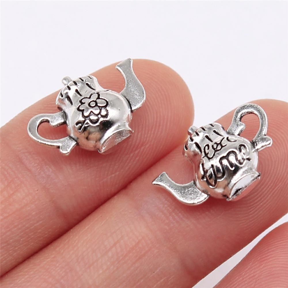 10pcs Kettle Teapot Coffee Pot Charms Antique Silver Color Pendants DIY Crafts Making Findings Handmade Tibetan Jewelry