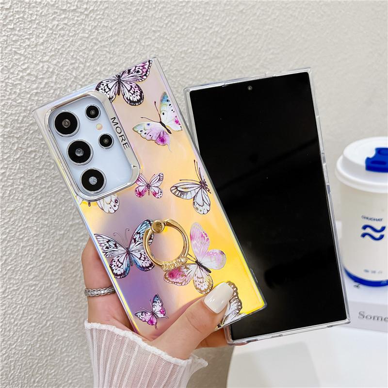 Fashion Ring Holder Butterfly Raser Electroplated Phone Case for Samsung S24 S23 FE S22 Ultra A55 A35 A25 A15 A54 A14 A34
