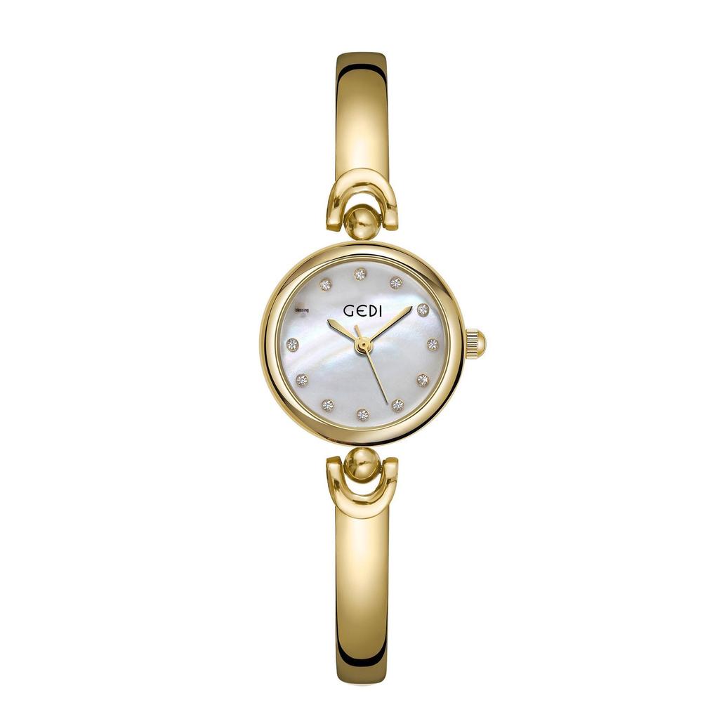 Gedi Niche Student Women's Waterproof Quartz Alloy Bracelet Watch with Simple Round Dial