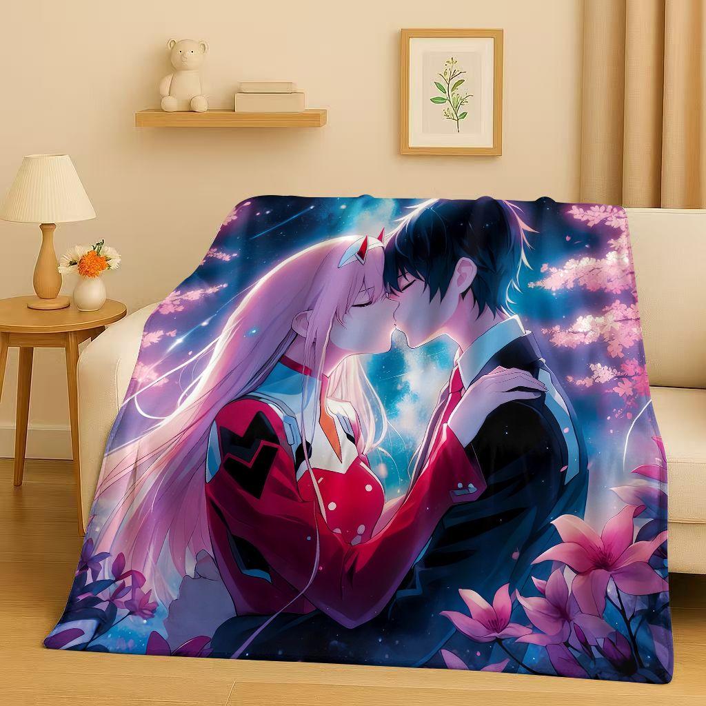 Manta de Franela Sexy 3D de Chica Zero Two DARLING in The FRANXX, Manta de Felpa Suave y Cálida para Hogar, Dormitorio, Cama, Sofá, Oficina