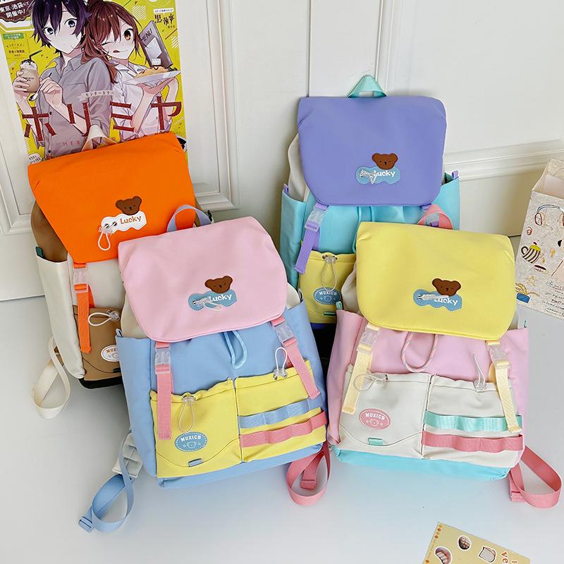 Korean version of fashion backpack large-capacity student tutoring bag female high-value versatile contrasting color cute girl bag