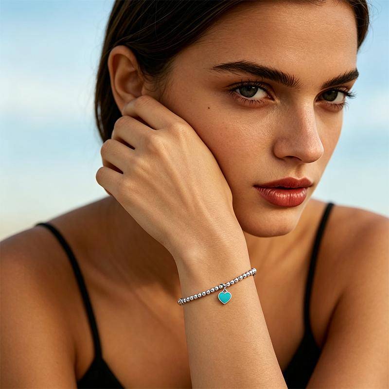 TIFFANY &CO Blue® Perles Diamant Bleu 4mm Argent 925 Émail Diamant Bracelet Femme GRP12057-Argent Petit