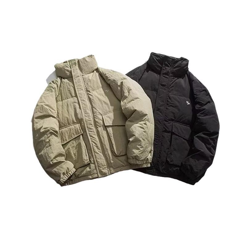 Men's Winter Cotton-Padded Jacket: Japanese Style Workwear, Large Pockets, Half-High Stand Collar, Thickened for Warmth