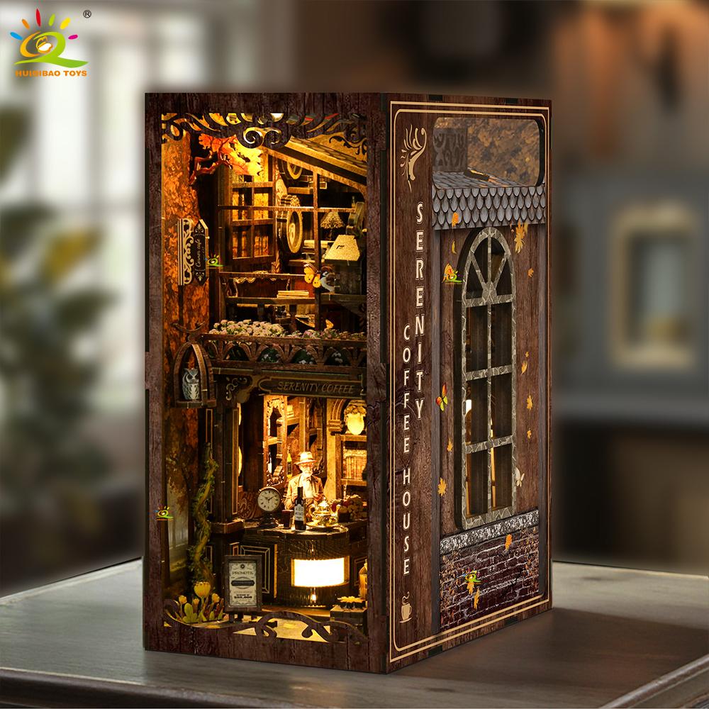 DIY Ретро Кофейня Книжная полка Модель 3D Деревянная головоломка Сборка Книжный уголок Полка Миниатюрные строительные наборы Ручная работа Игрушки