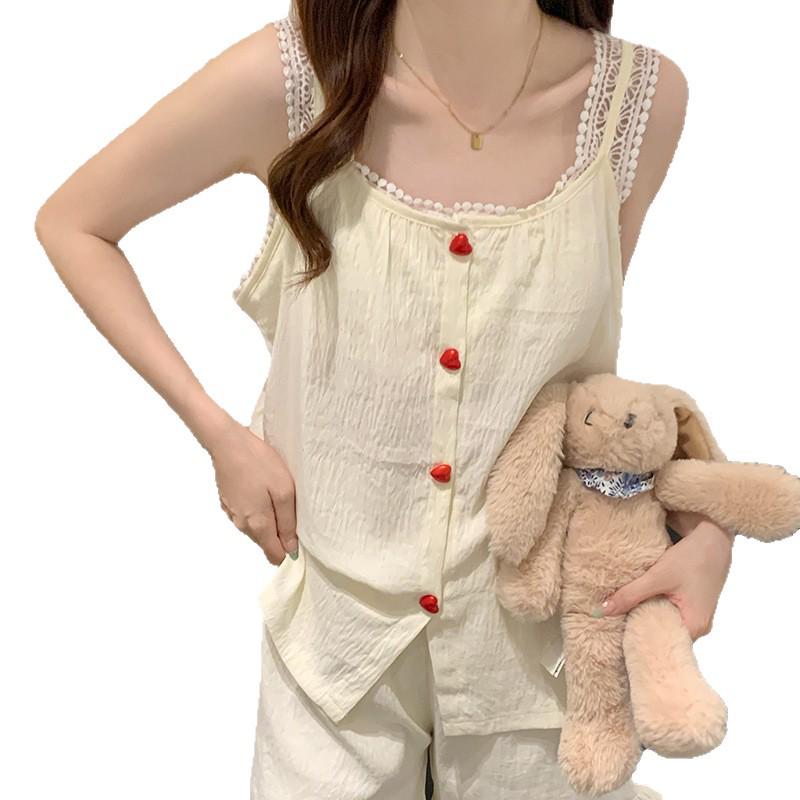 2026 Summer Women's Pajama Set: Built-in Bra Cloud Cotton Camisole with Round Neck, Princess Style