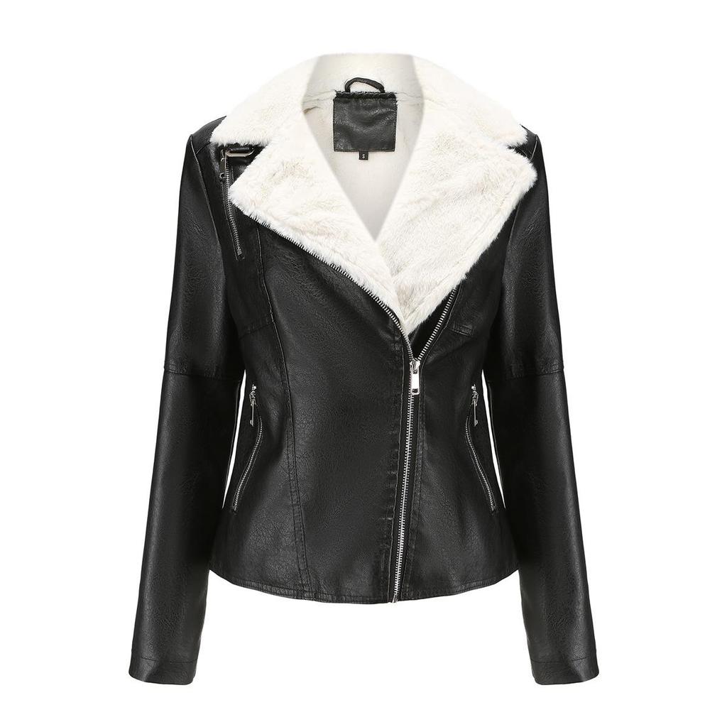 2026 Autumn Winter Women's Plus Velvet Leather Jacket Fema Fur Integrated Leather Coats Women Thicken Lapel Casual Jacket