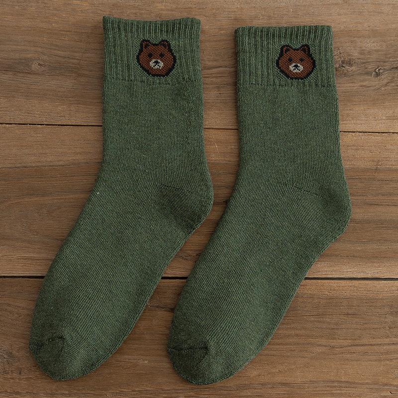Socks Kawai Bear Women Autumn Winter Thickened Warm Loop Japanese Women's Floor Mid-tube Cotton Causal Sock Lovely Girls Style