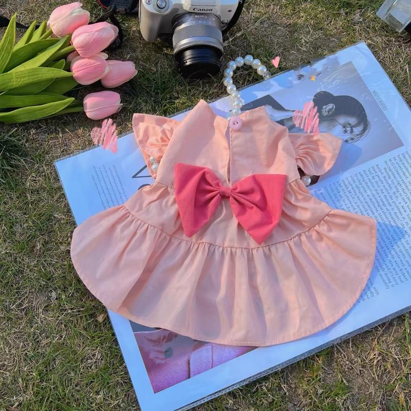 

Spring and Summer Bi Xiong Teddy Dog Skirt Bow Breathable Pet Light Pink Temperament Cat Clothes XL bust 50cm about 10-6.5 kg