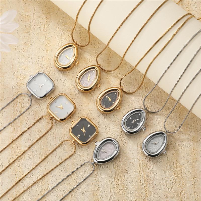Versatile Square Water Droplet Shape Watch Necklace Fashion Women's High Quality Stainless Steel Pendant Watch Necklace Jewelry