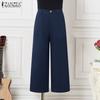 ZANZEA Women Casual High Waist Solid Color Loose Cropped Pants