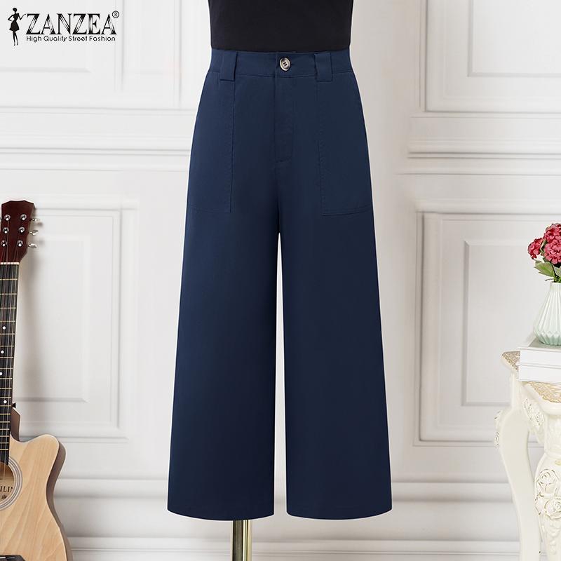 ZANZEA Women Casual High Waist Solid Color Loose Cropped Pants