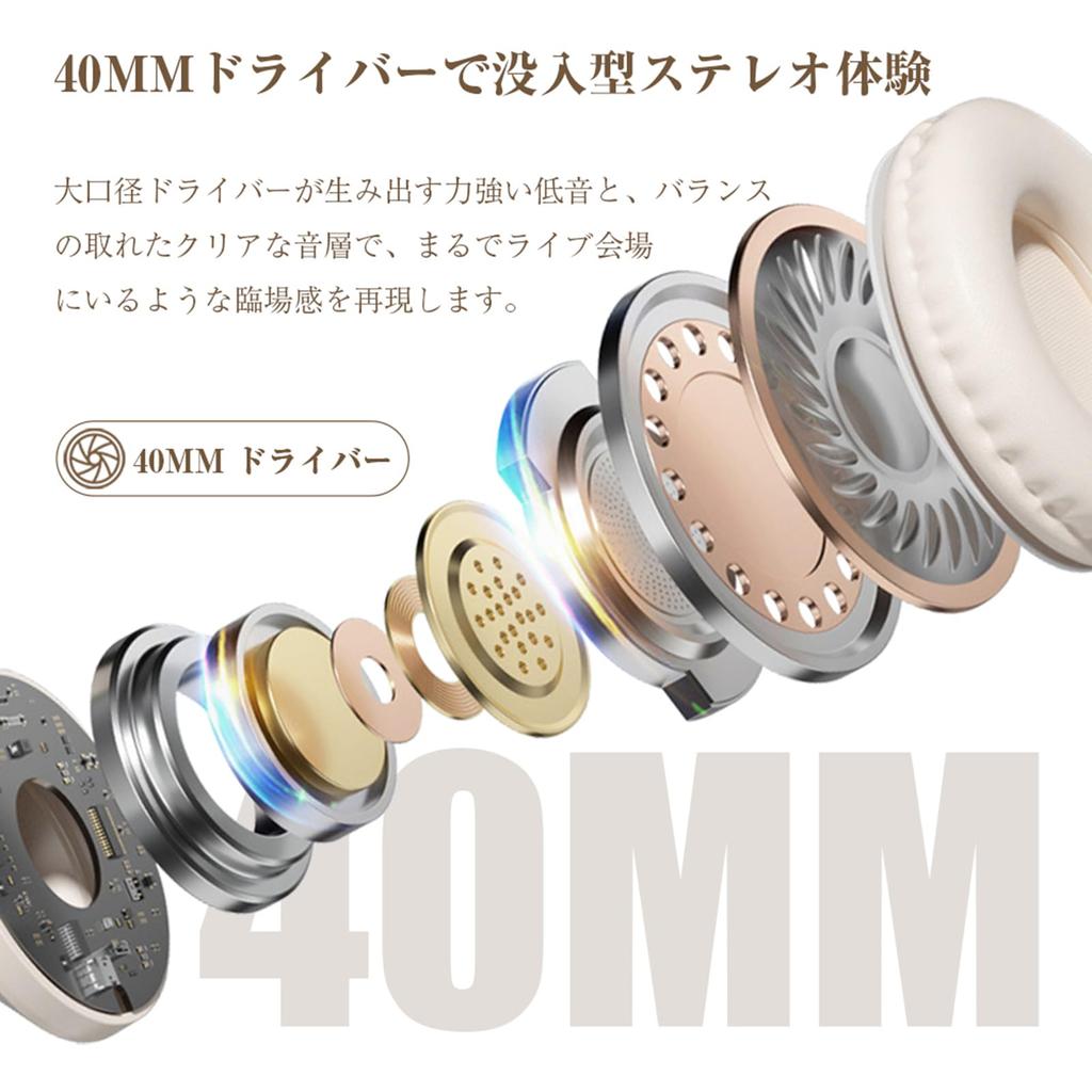 Meisei Shop Bluetooth Wired and MicroSD Card HiFi Sound Up to 23 Hours of Continuous Dual Device Compatible with and Khaki White 6.1 Over-Ear