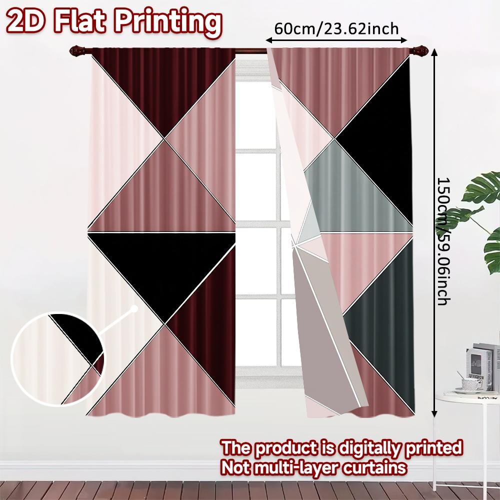 Set Of 2 Flat Printing Curtains Without Rod Geometric Triangles Soft Colors Valentine Is Day Holiday Polyester Easy Curtain Made