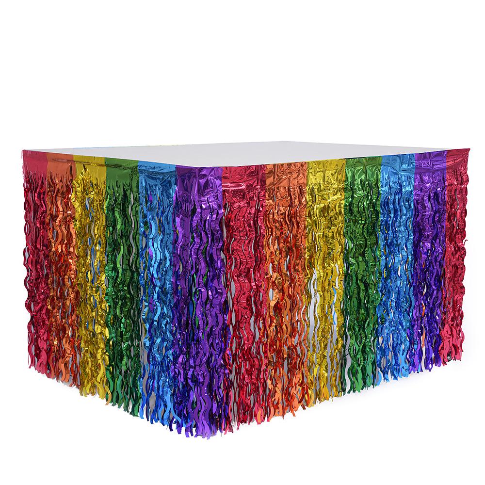 Rainbow Silk Table Skirt: Colorful Birthday, Wedding, and Holiday Party Decoration