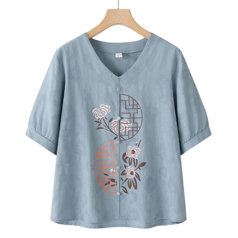 2026 New Summer Cotton Linen Suit: Stylish Short-Sleeved T-Shirt for Middle-Aged and Older Women