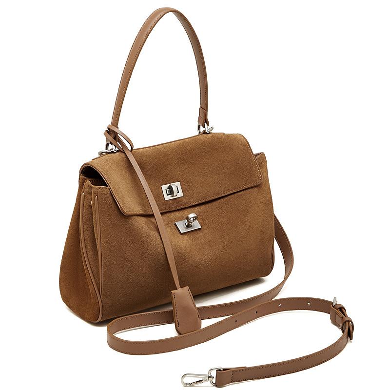 Light Luxury Imported Soft Suede Tote Bag Lazy Style Large Capacity Matte Leather Lock Kelly Bag Women's Crossbody Shoulder Bag