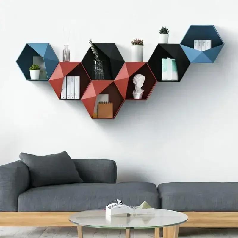 New Home Decoration Wall Rack Flower Pot Rack Wall Decoration Storage Rack Hexagonal Storage Box Decoration Creative Combination