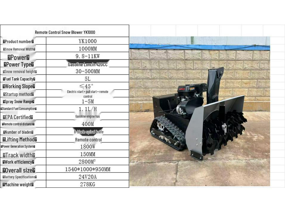 High-Power Tracked Snow Blower with Gasoline Engine for Community and Road Use