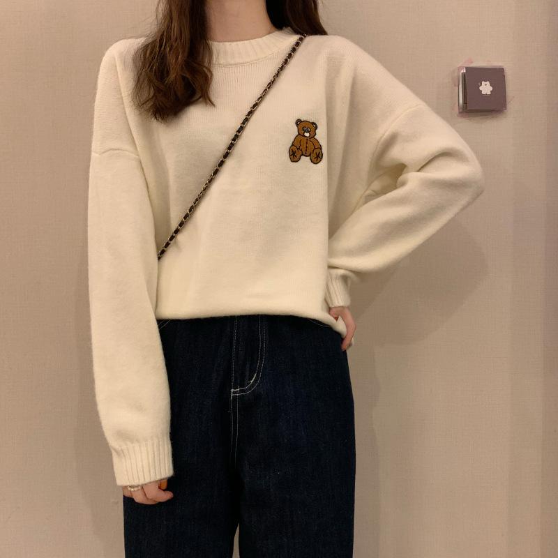 

Sweater women s autumn and winter loose outer wear inside student sweet retro lazy wind gentle spring and autumn top One Size