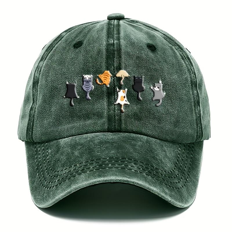 

Trendy Cute Cat Print Washed Vintage Soft Top Sunshade Baseball Cap Unisex Versatile Baseball Cap One Size