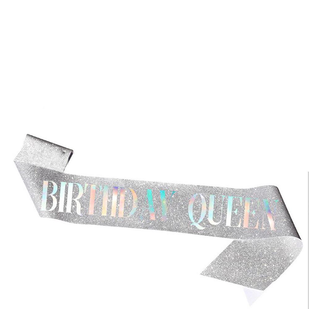 

Блестящий ремень для этикета на день рождения с кожаным блестящим бронзовым плечевым ремнем с надписью для королевы, украшения для дня рождения, принадлежности для дня рождения, королева Silver Colorful BQ