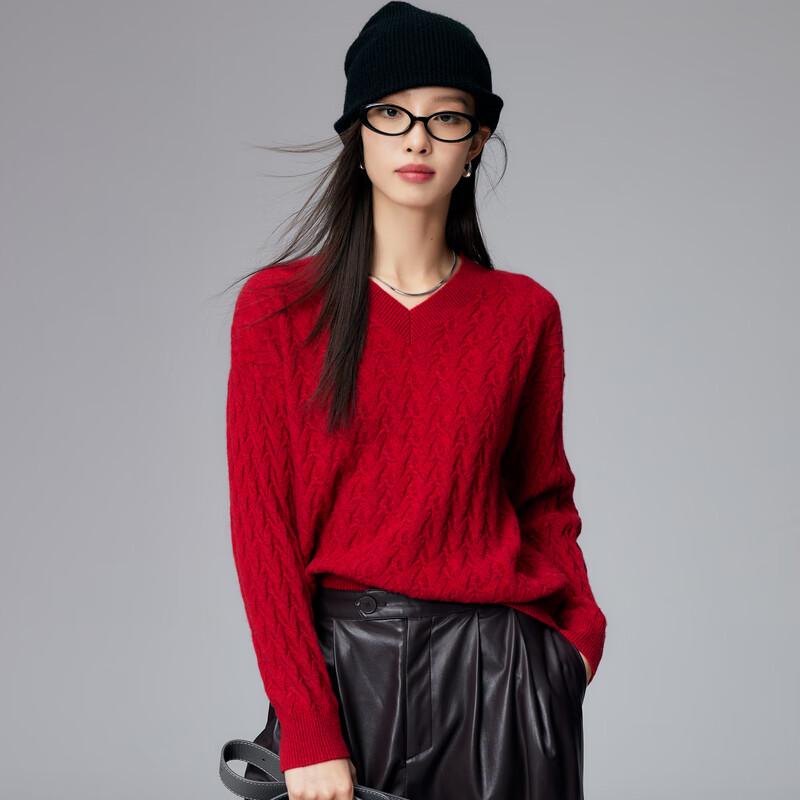 Paro Women's 100% Cashmere Cable Knit V-Neck Sweater