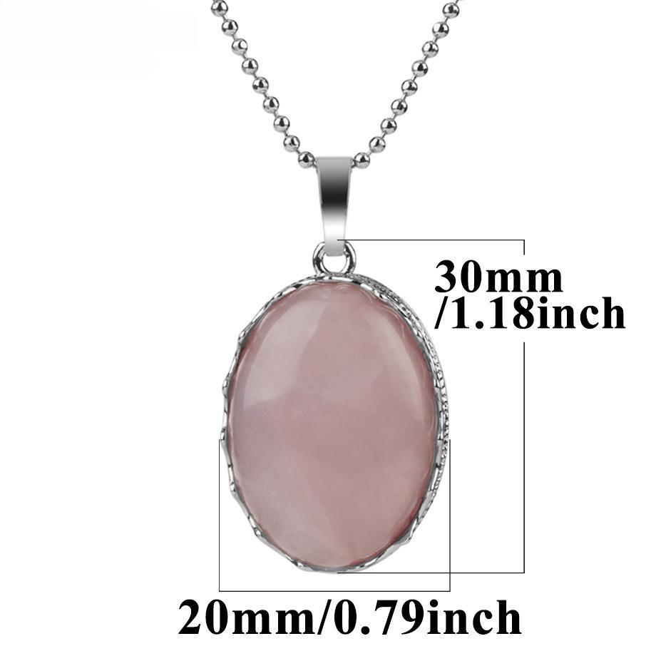 Semi Precious Amethyst Simple Design Elliptical Natural Crystal Pendant Necklace