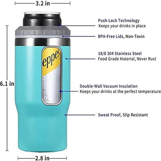 INIBULAM 4 in 1 Stainless Steel Beer Can 14oz Double Insulated Can Cooler Holder, Cold/Hot (Light Blue)