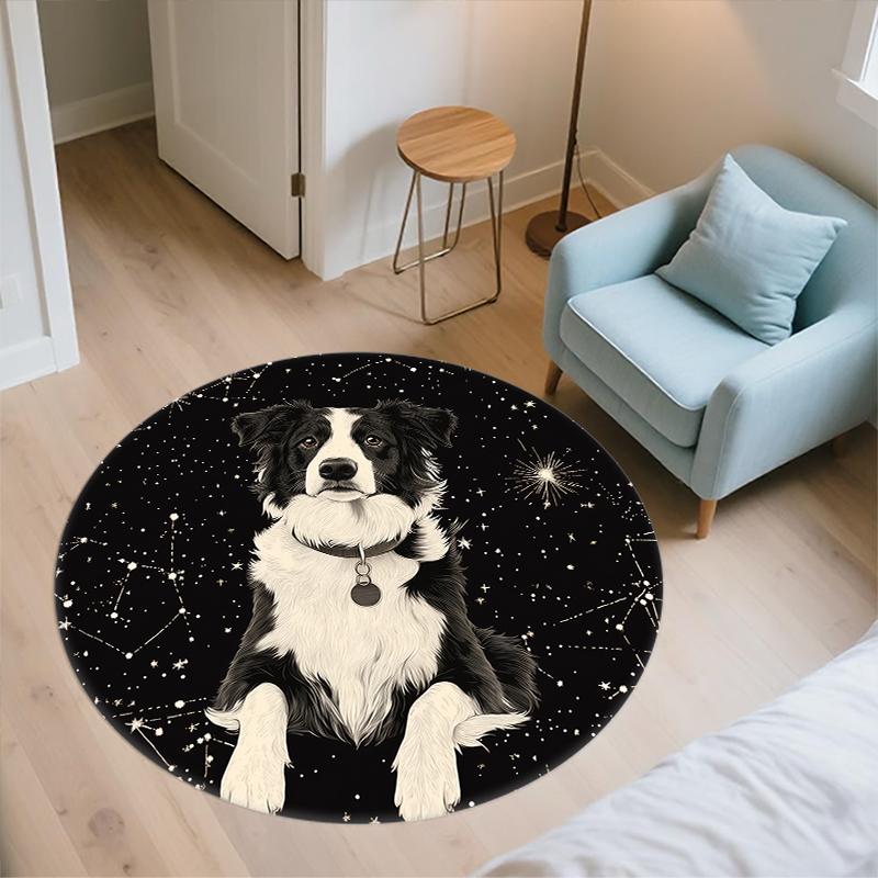 Runder Teppich mit Border Collie Muster, Teppich für Wohnzimmer, Schlafzimmer, Spielzimmer, Rutschfeste Bodenmatte, Weihnachtsgeschenke und Geburtstagsgeschenke.