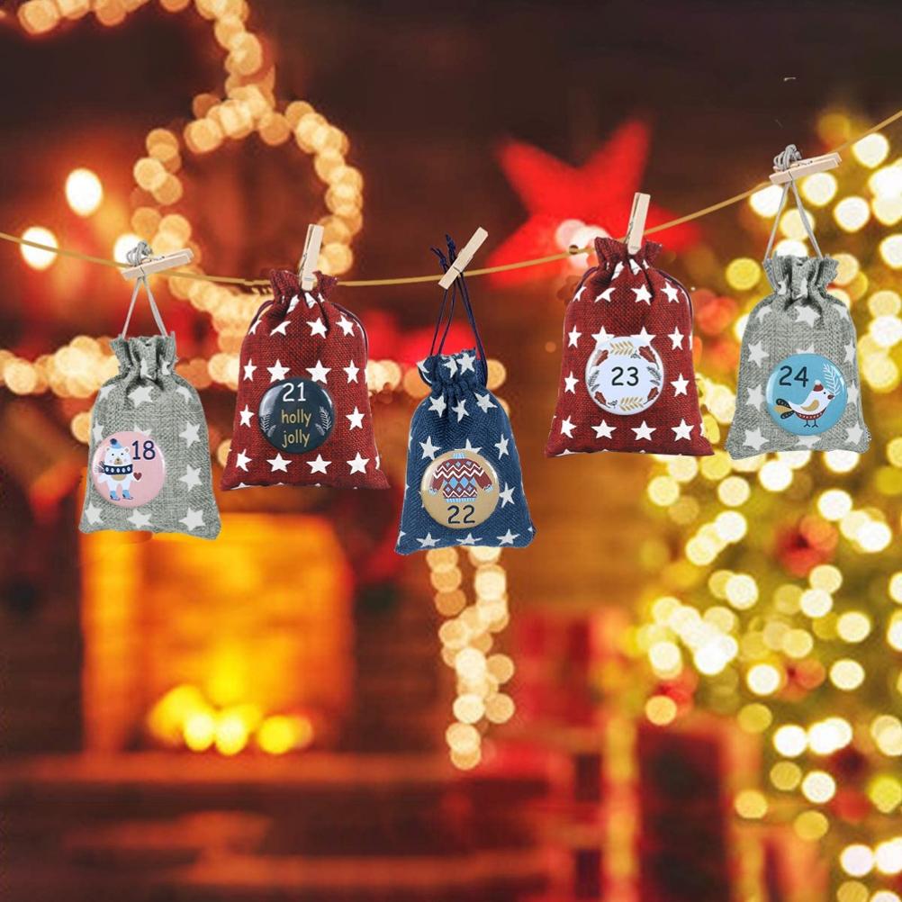 Calendario dell'Avvento di Natale con Numeri da 1 a 25 Set di Bottoni Rotondi Per Decorazioni Regalo Per Nastri Sacchetti di Stoffa