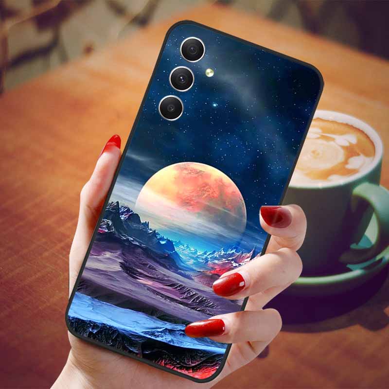 For Samsung Galaxy A55 5G Case Black TPU Silicone Beautiful Pattern Phone Cases for Galaxy A55 Shockproof Soft Cover A 55 6.6''