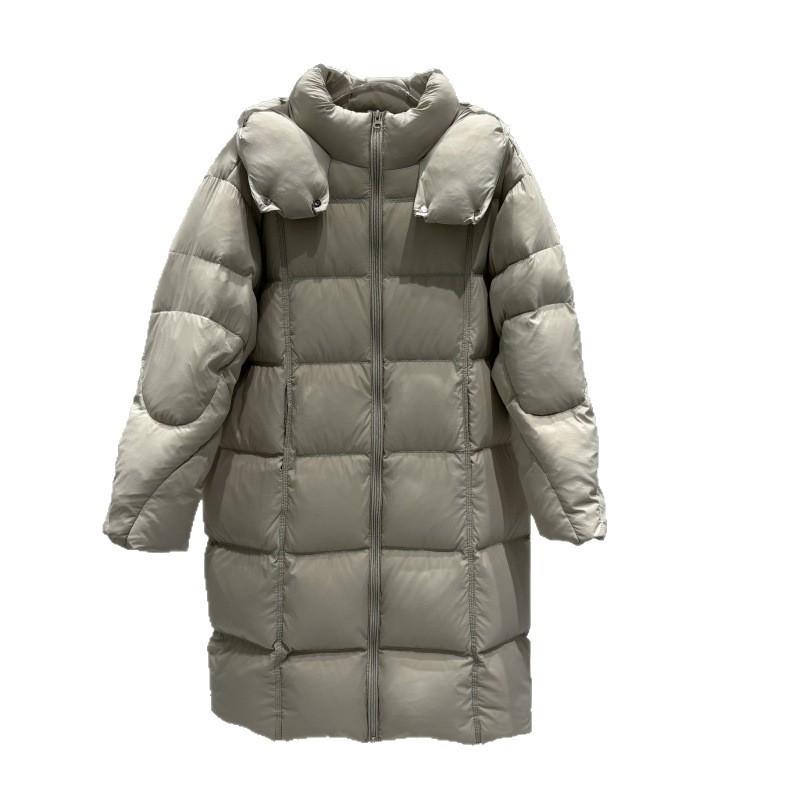 Womens Long Puffer Coat Knee-Length Winter Down Jacket Hooded Thick Loose Fit Elegant Office Style