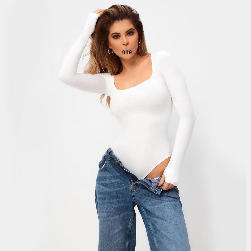 Body Y2K de Decote Quadrado e Manga Comprida - Top de Verão Feminino Slim Fit