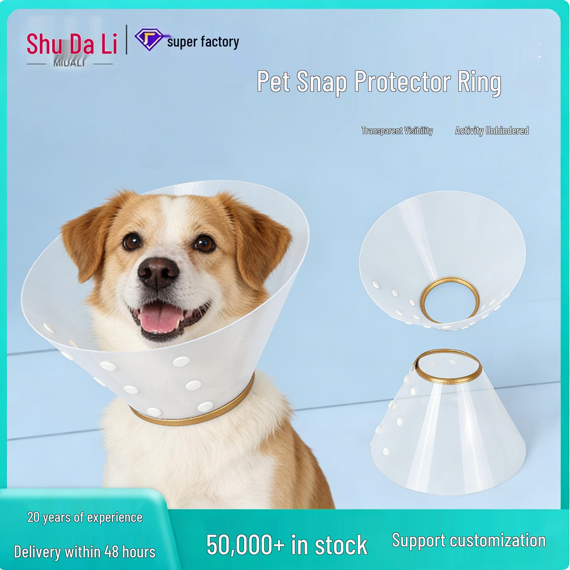 

Gold-Edged Transparent Protective Collar for Cats & Dogs - Snap-Fastener, Anti-Scratch, Anti-Lick, In Stock 1 - Neck Circumference 14-19cm, Depth 12.5cm