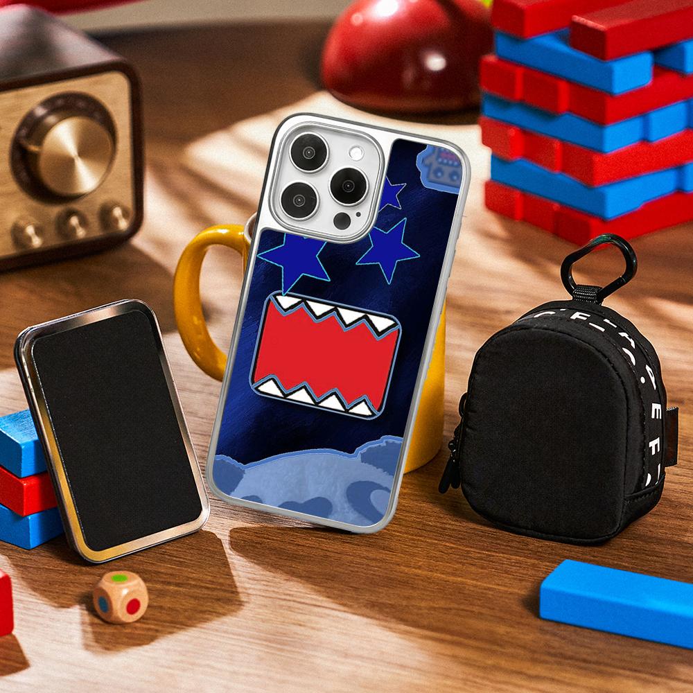 

Domo kun cute cartoon anime pattern Phone Case for iPhone 16 15 14 13 12 11 Pro Max Sheepskin Silver-edged protective case iPhone12