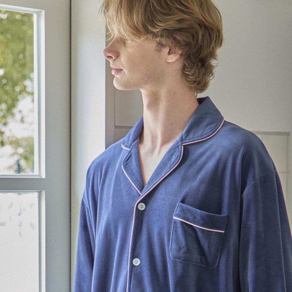 Lunaluz Men S Long Sleeve Collar Neck Two Piece pajamaS Ronique minkSpan Grey/free