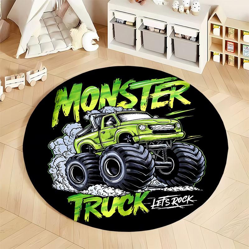 "Vibrant Monster Truck Rug for Kids' Rooms" round carpet for home sofa bedroom, gift