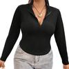 Large size women's solid color bottoming shirt zipper long-sleeved T-shirt women's autumn and winter new sexy spice slim top