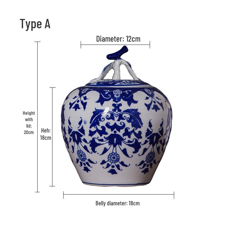 Blue & White Porcelain Vase: High-End Ceramic Apple Jar for Living Room or Entryway Decor.