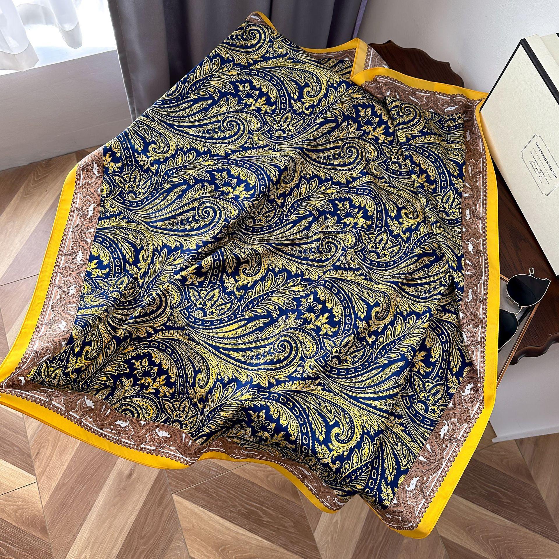 

Высококачественные роскошные шелковые шарфы, повязка на голову, шарфы, шейный шарф для женщин, шелковый шарф с цепочкой, женская декоративная шаль 90*90cm