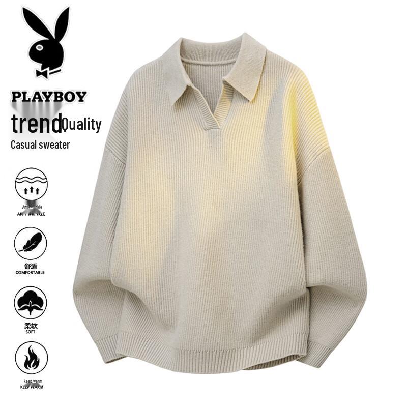 PLAYBOY Men's Turn-down Collar Pullover Sweater