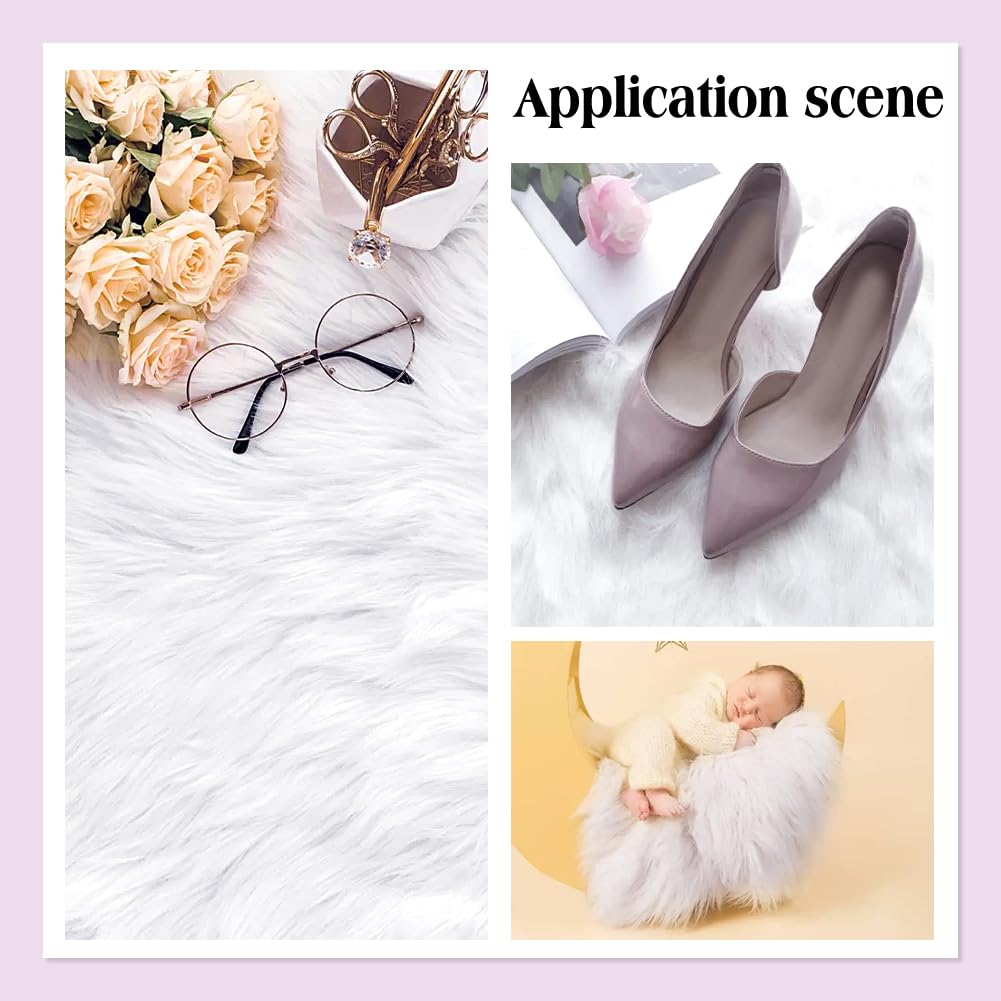 BENECREAT Fluffy Plain Shaggy Faux Fur Fabric White Soft Artificial Faux Fur Fabric 100 x 30cm Craft Processing Fabric Plush Toy Fabric Craft Photo
