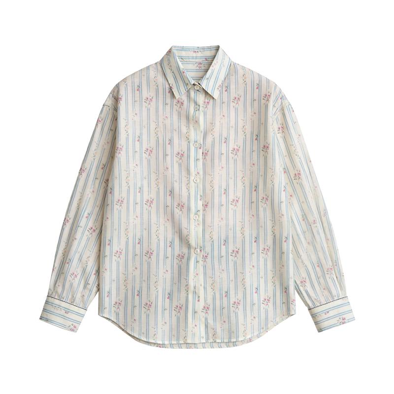 GREEN BELT Striped Tencel Linen Drop-Shoulder Shirt S